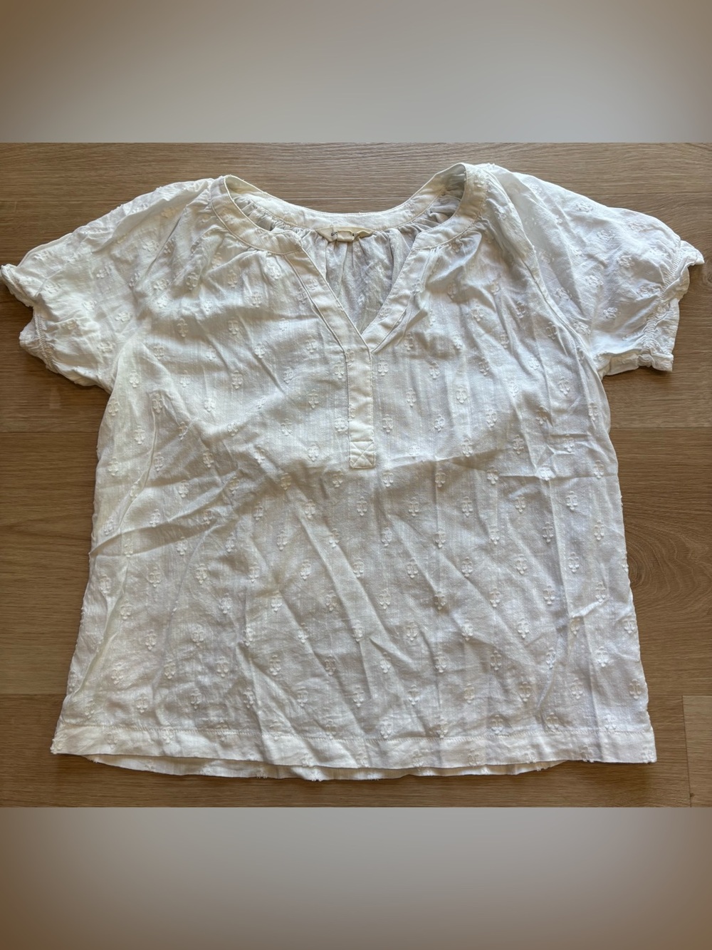 Lucky Brand White Textured Short-Sleeve Pullover Shirt